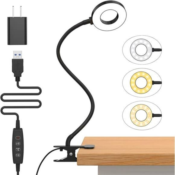 LED Desk Lamp with Clamp Flexible Gooseneck Dimmable Reading Light for Bed Table - Picture 1 of 7